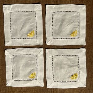 Set of 4 Hand Embroidered Linen Cocktail Napkins